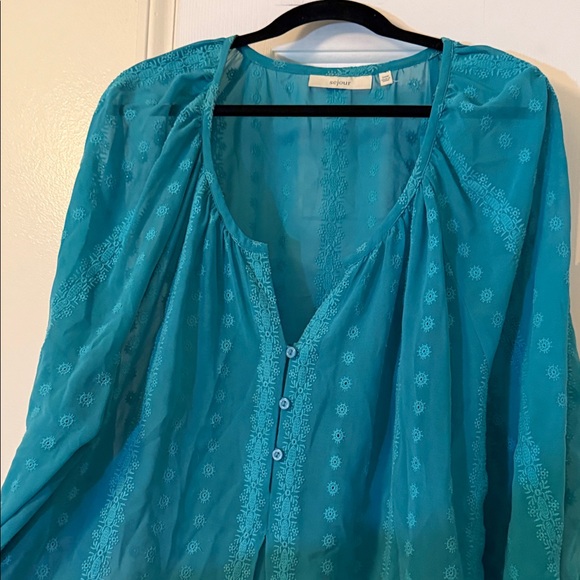 Teal Women's Sheer Blouse - Picture 4 of 7